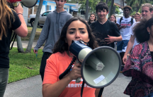 Camila Duarte rallies her fellow students at Pompano Beach High School